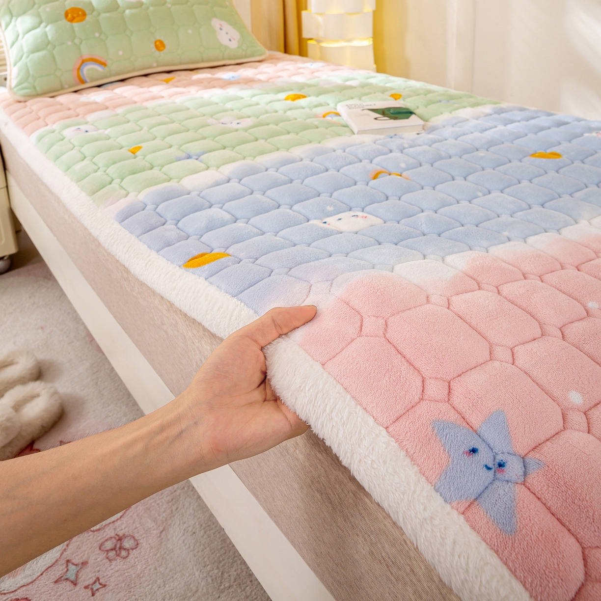 91家纺网 家纺一手货源 找家纺 眠势力 2025新款牛奶绒学生床垫加绒牛奶绒床褥子秋冬保暖珊瑚绒夹棉上下铺床护垫 晴天-牛奶绒床垫