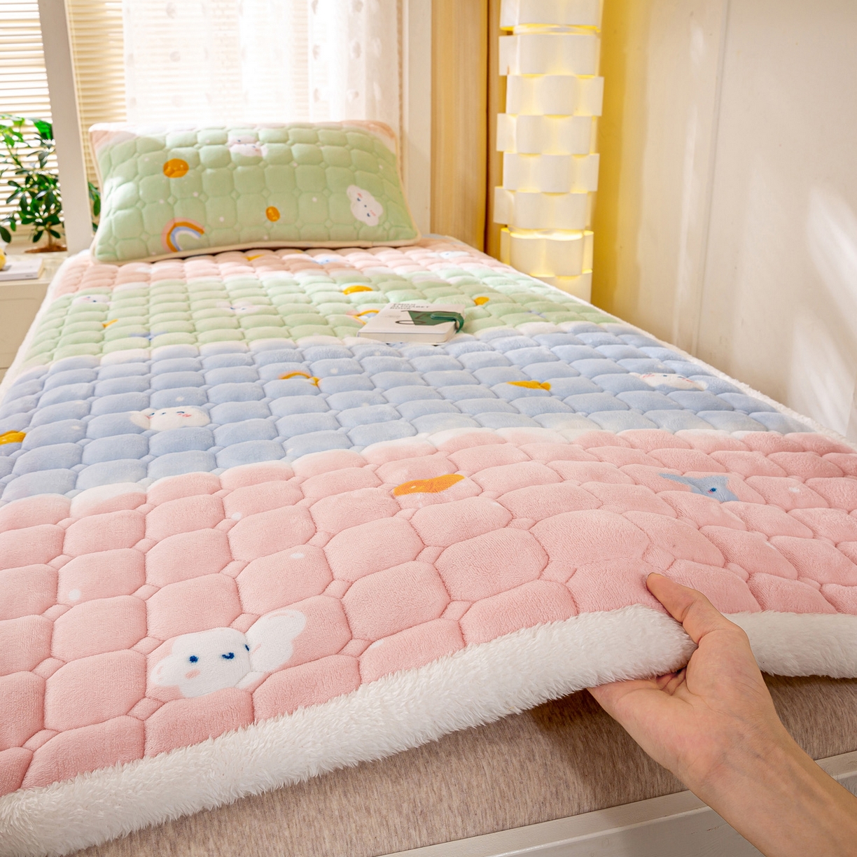 91家纺网 家纺一手货源 找家纺 眠势力 2025新款牛奶绒学生床垫加绒牛奶绒床褥子秋冬保暖珊瑚绒夹棉上下铺床护垫 晴天-牛奶绒床垫