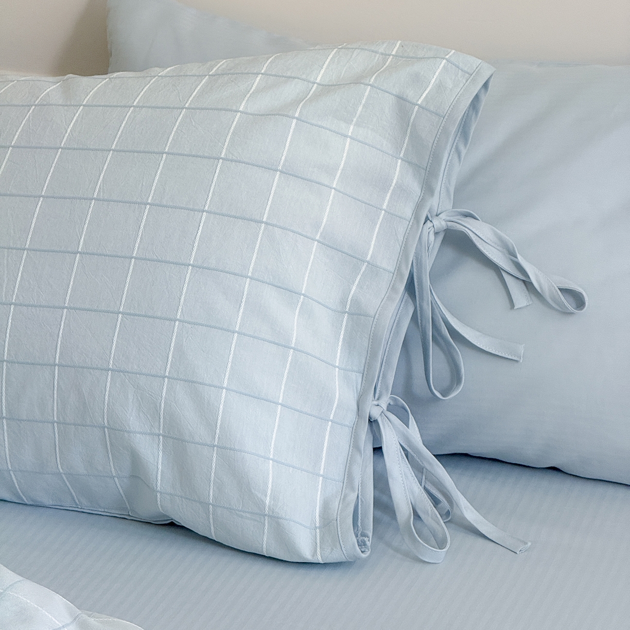 91家纺网 家纺一手货源 找家纺 小春日和 纯棉色织提花四件套人字纹全棉提花床单1.8米床笠民宿三件套加大纯色床单 泡芙-兰