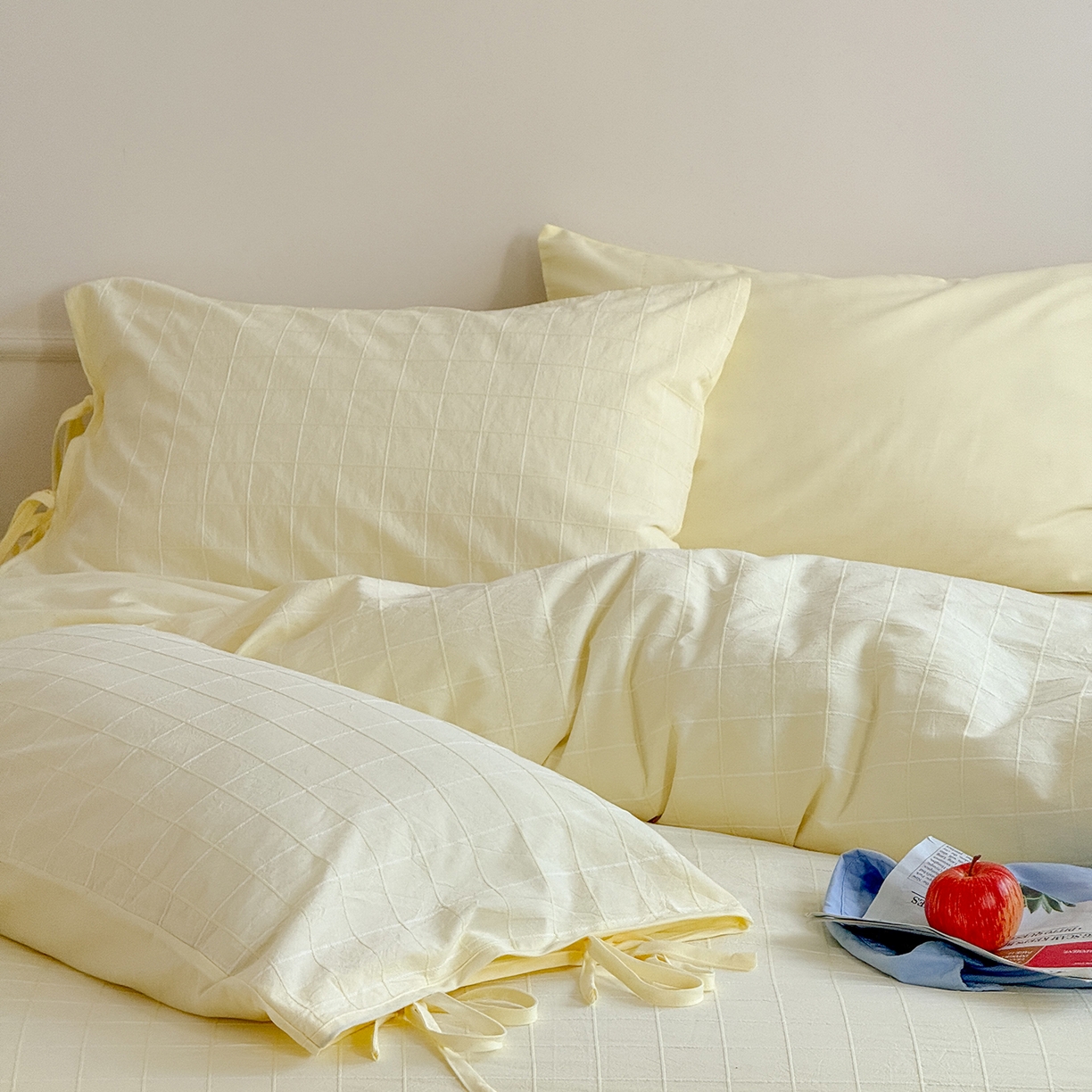 91家纺网 家纺一手货源 找家纺 （总）小春日和 纯棉色织提花四件套人字纹全棉提花床单1.8米床笠民宿三件套加大纯色床单