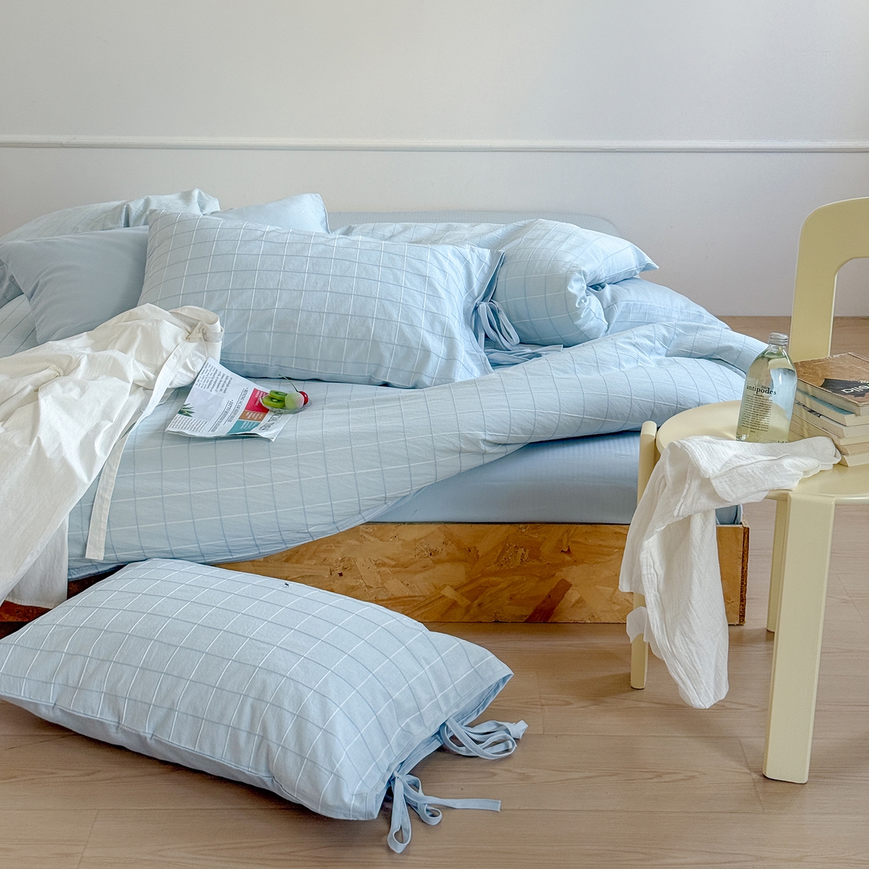 91家纺网 家纺一手货源 找家纺 小春日和 纯棉色织提花四件套人字纹全棉提花床单1.8米床笠民宿三件套加大纯色床单 泡芙-兰