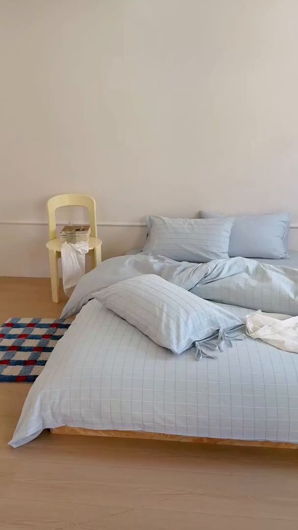 91家纺网 家纺一手货源 找家纺 小春日和 纯棉色织提花四件套人字纹全棉提花床单1.8米床笠民宿三件套加大纯色床单 泡芙-兰