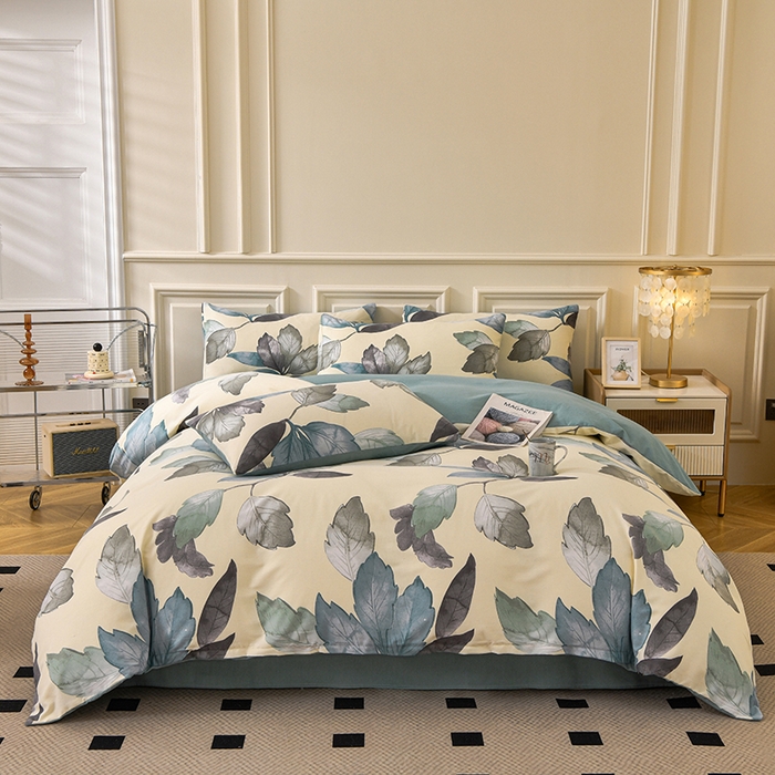 91家纺网 家纺一手货源 找家纺 宇彬家纺 2025直播热新款秋冬全棉四件套精梳生态原棉印花加厚磨毛轻奢铂金床单床笠款三四件套 水墨江南