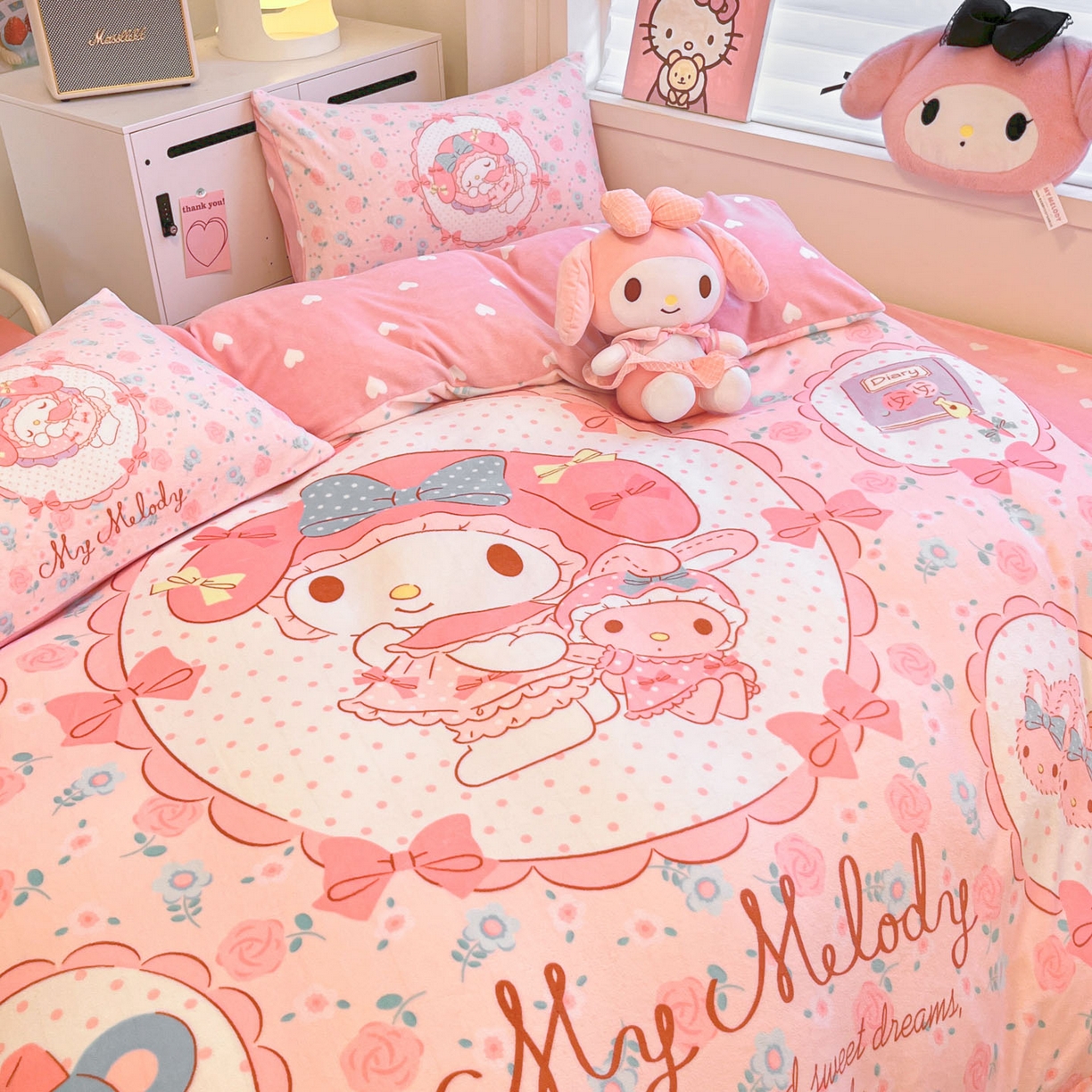 91家纺网 家纺一手货源 找家纺 （总）暮思家居 2025新款正版授权三丽鸥大阪数码印花高克重加厚保暖牛奶绒四件套