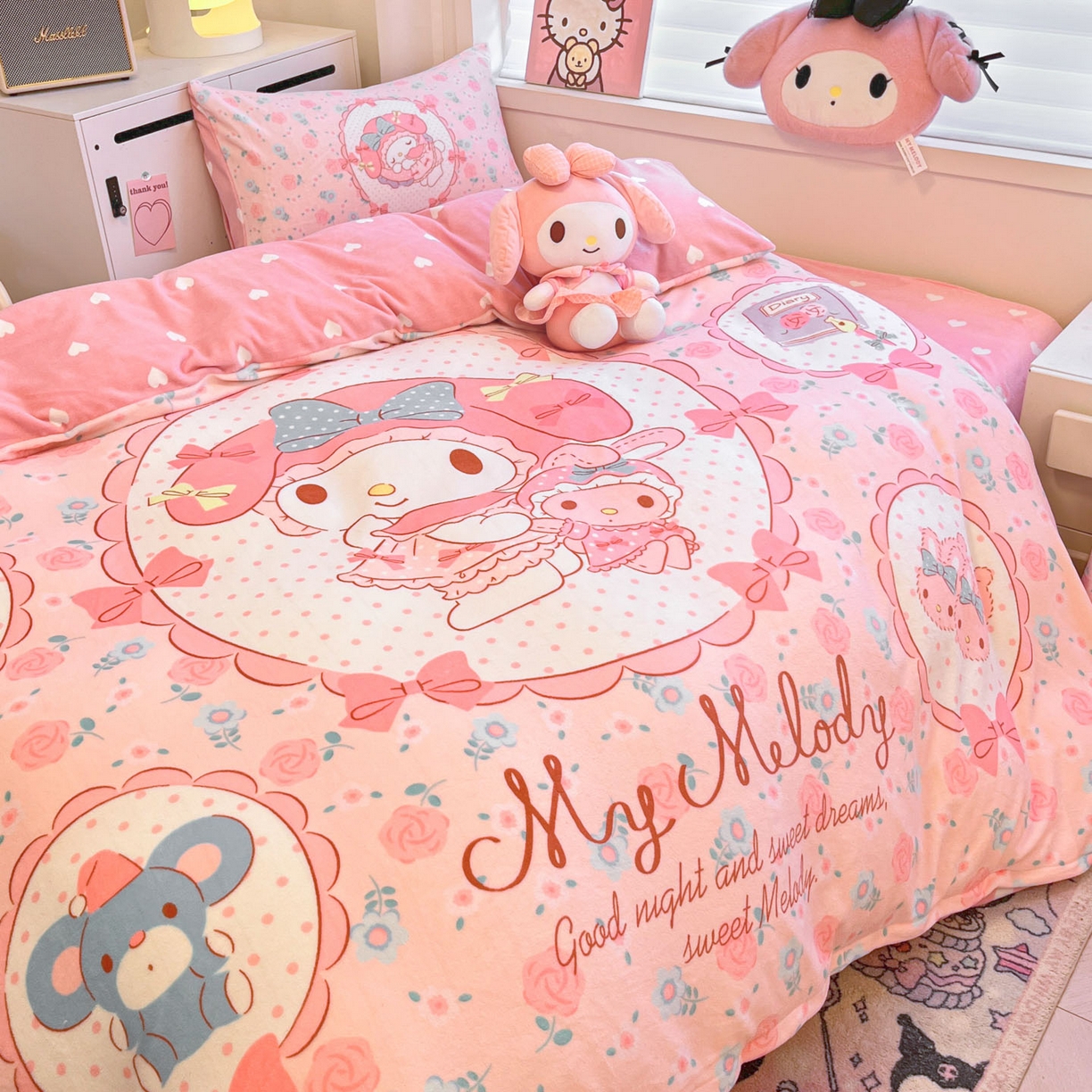 91家纺网 家纺一手货源 找家纺 （总）暮思家居 2025新款正版授权三丽鸥大阪数码印花高克重加厚保暖牛奶绒四件套