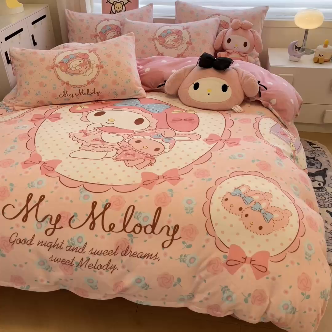 91家纺网 家纺一手货源 找家纺 （总）暮思家居 2025新款正版授权三丽鸥大阪数码印花高克重加厚保暖牛奶绒四件套