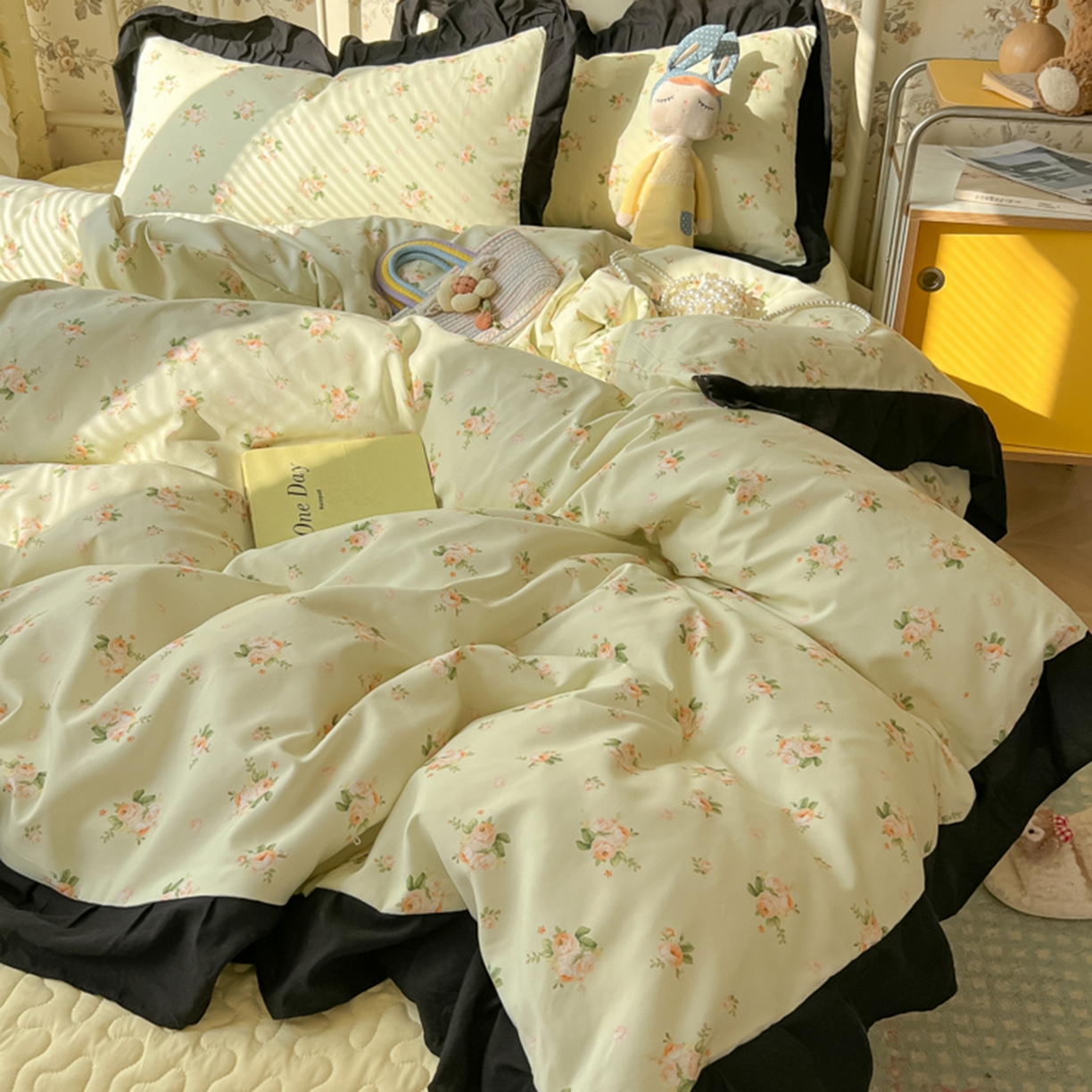 91家纺网 家纺一手货源 找家纺 子钦家纺 2025新款云朵棉水洗棉赫本风床单床笠床盖四件套-安娜 安娜-仲夏