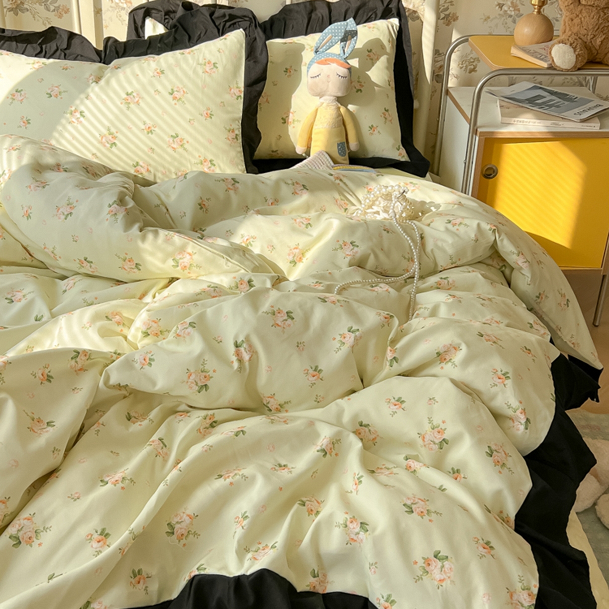 91家纺网 家纺一手货源 找家纺 子钦家纺 2025新款云朵棉水洗棉赫本风床单床笠床盖四件套-安娜 安娜-仲夏
