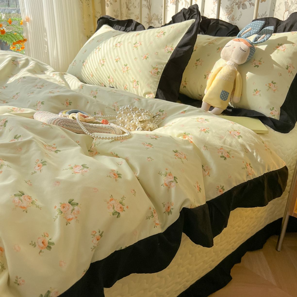 91家纺网 家纺一手货源 找家纺 子钦家纺 2025新款云朵棉水洗棉赫本风床单床笠床盖四件套-安娜 安娜-仲夏