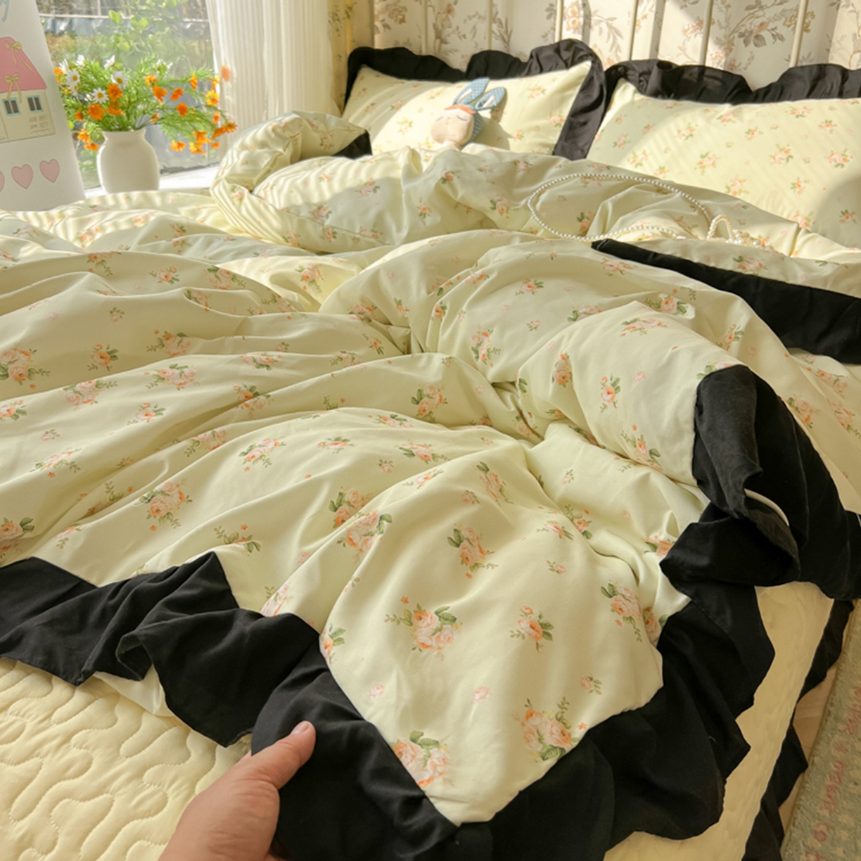 91家纺网 家纺一手货源 找家纺 子钦家纺 2025新款云朵棉水洗棉赫本风床单床笠床盖四件套-安娜 安娜-仲夏