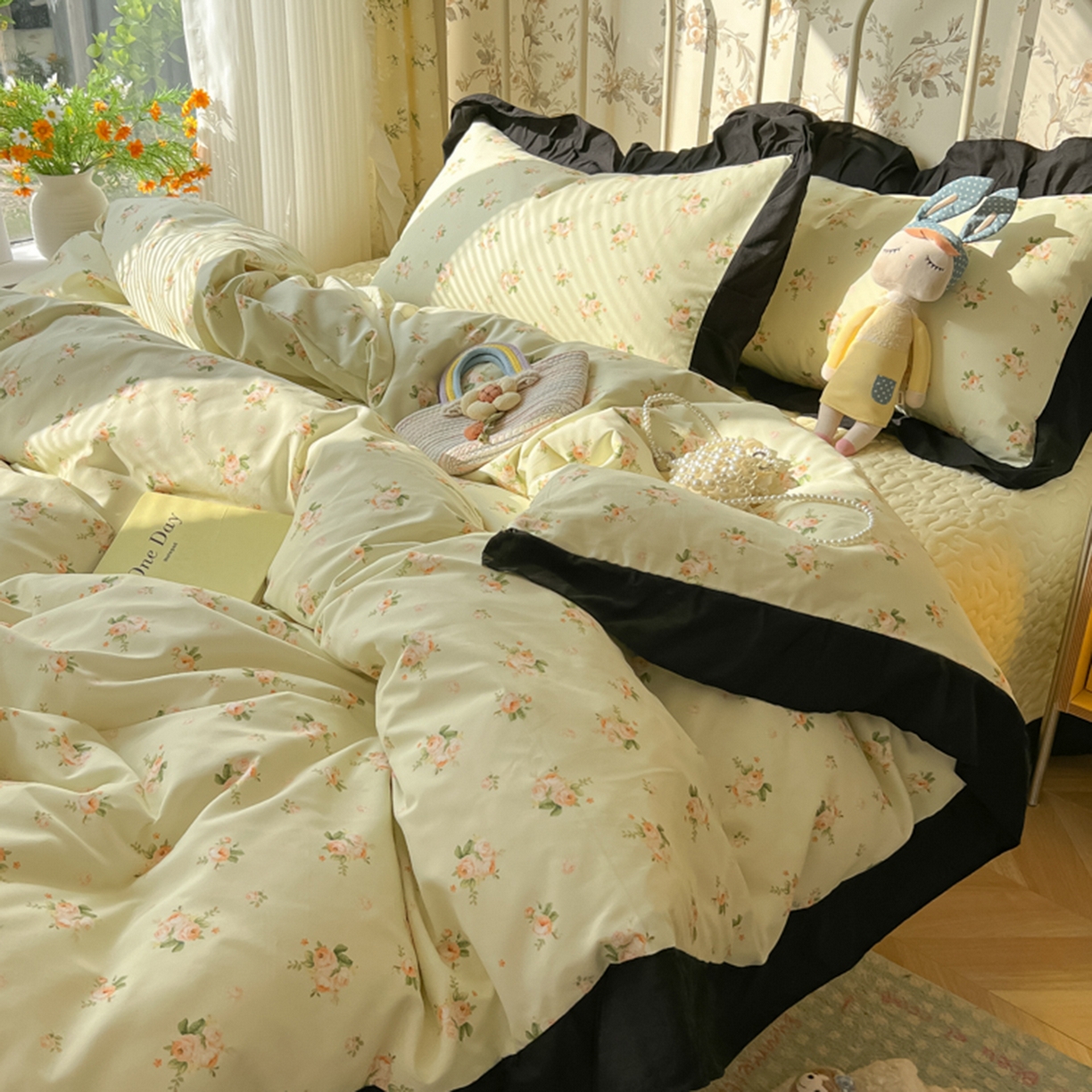 91家纺网 家纺一手货源 找家纺 子钦家纺 2025新款云朵棉水洗棉赫本风床单床笠床盖四件套-安娜 安娜-仲夏