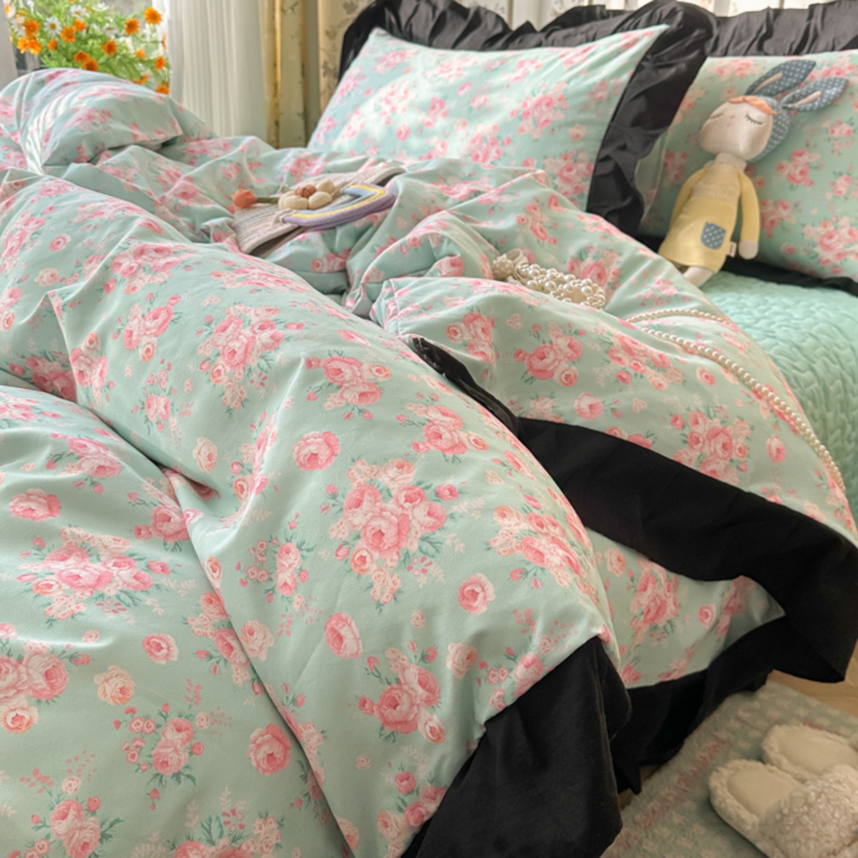 91家纺网 家纺一手货源 找家纺 子钦家纺 2025新款云朵棉水洗棉赫本风床单床笠床盖四件套-安娜 安娜-莱茵河畔