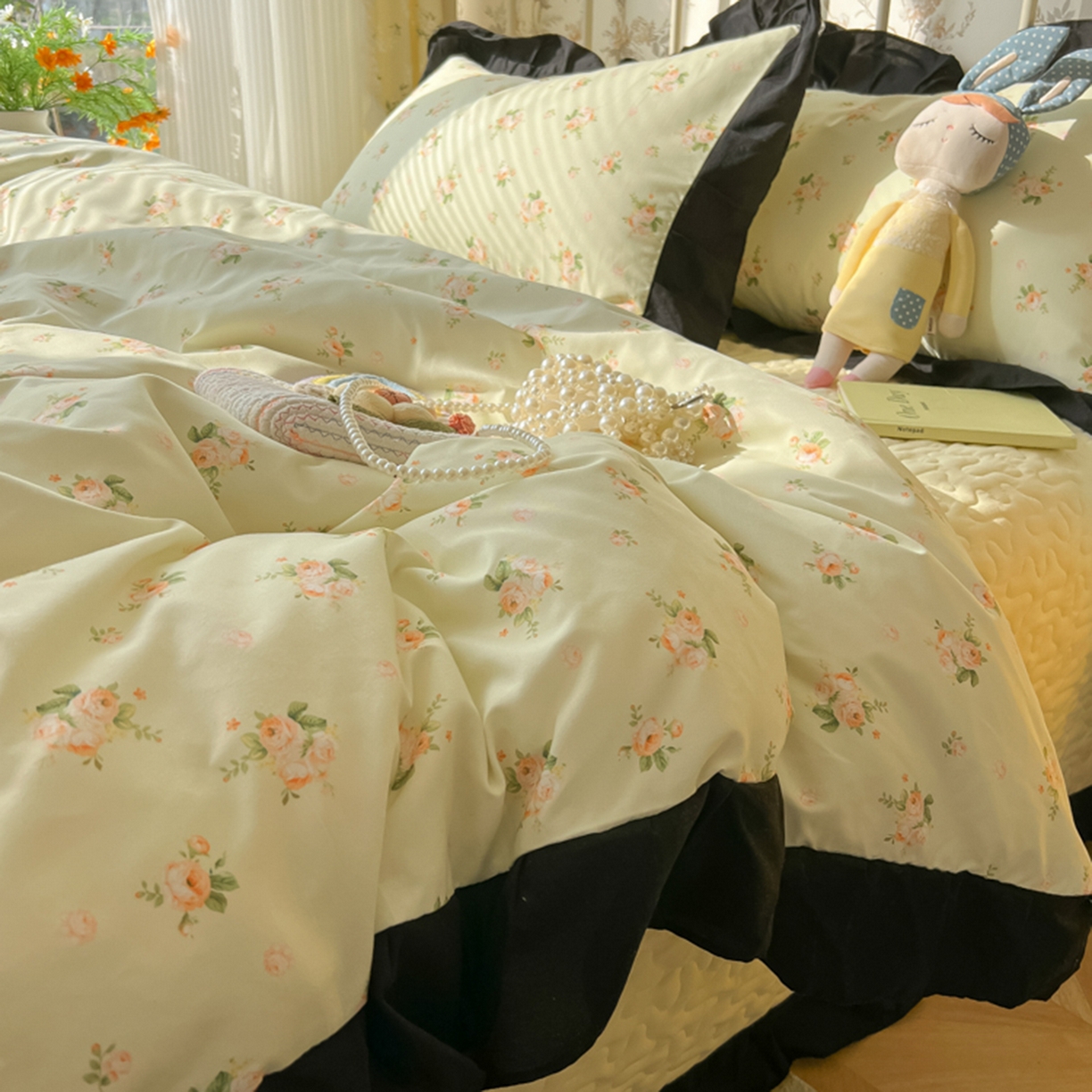 91家纺网 家纺一手货源 找家纺 子钦家纺 2025新款云朵棉水洗棉赫本风床单床笠床盖四件套-安娜 安娜-仲夏