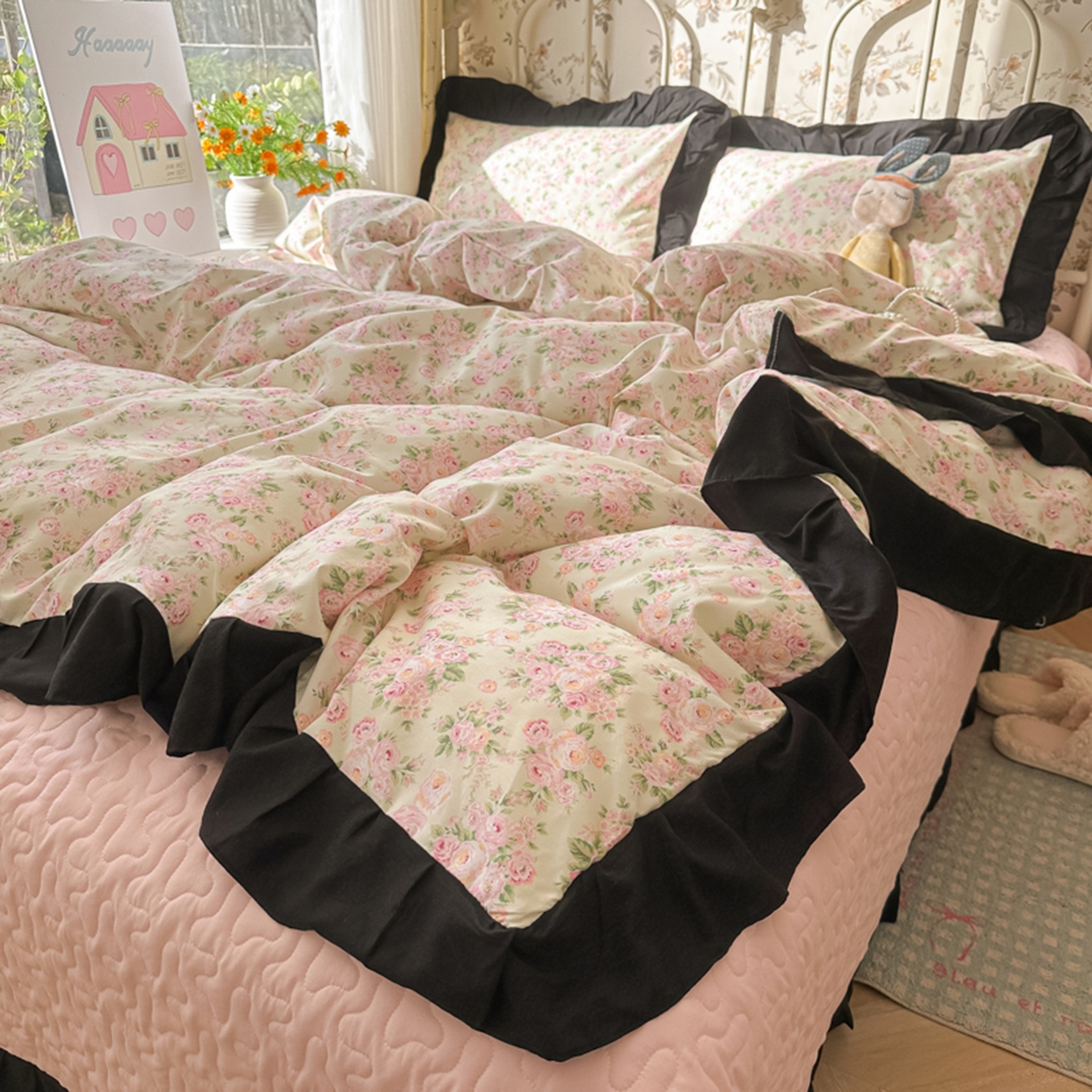 91家纺网 家纺一手货源 找家纺 （总）子钦家纺 2025新款云朵棉水洗棉赫本风床单床笠床盖四件套-安娜