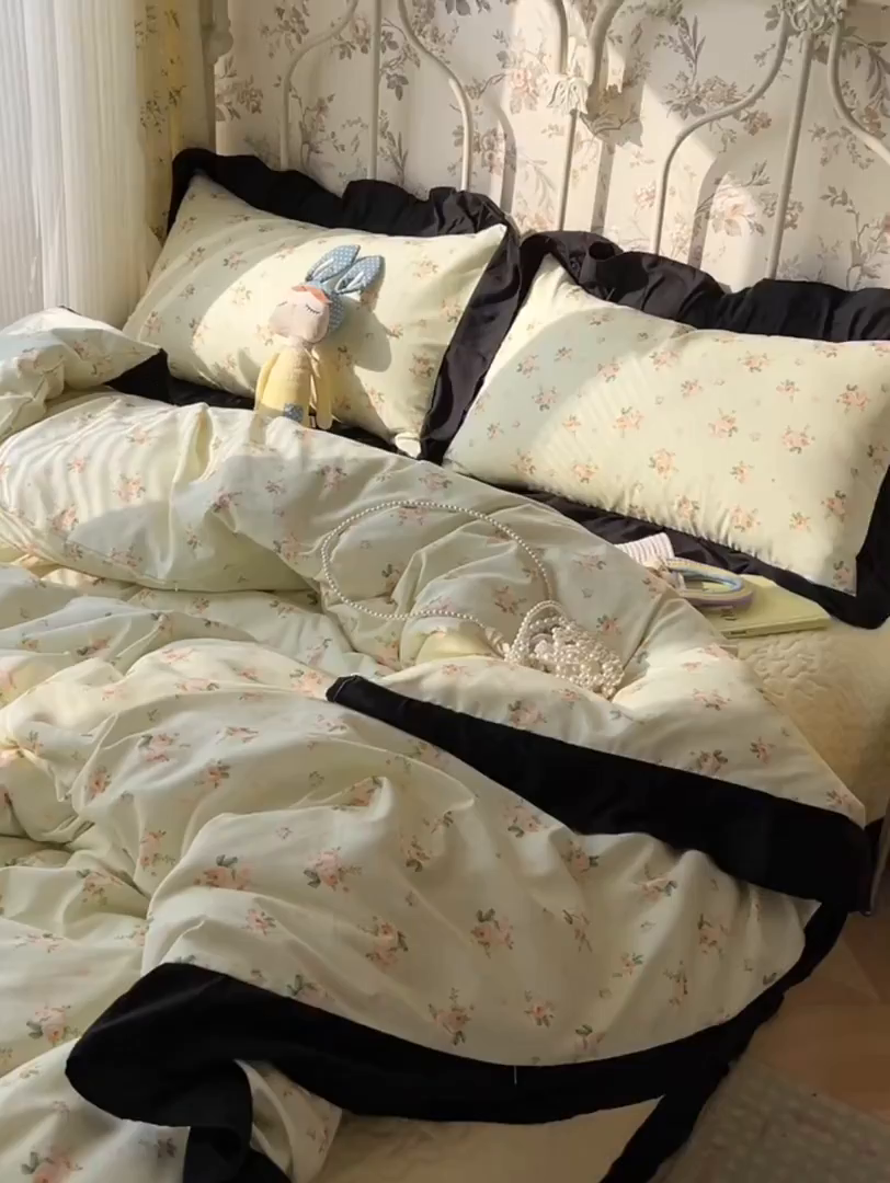 91家纺网 家纺一手货源 找家纺 子钦家纺 2025新款云朵棉水洗棉赫本风床单床笠床盖四件套-安娜 安娜-仲夏