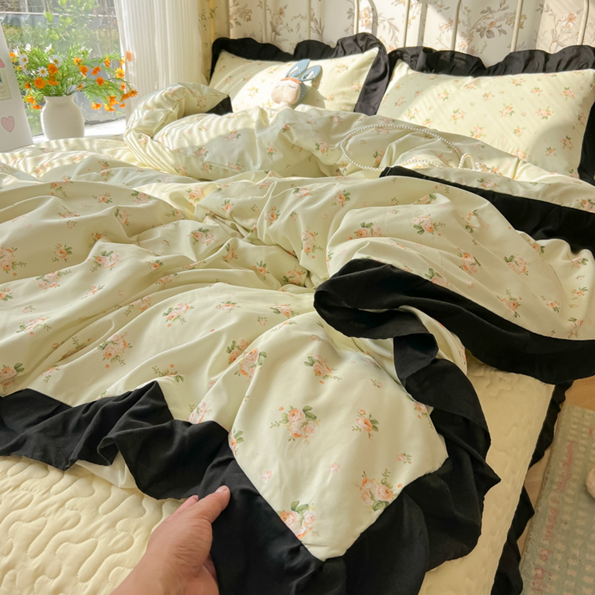 91家纺网 家纺一手货源 找家纺 子钦家纺 2025新款云朵棉水洗棉赫本风床单床笠床盖四件套-安娜 安娜-仲夏