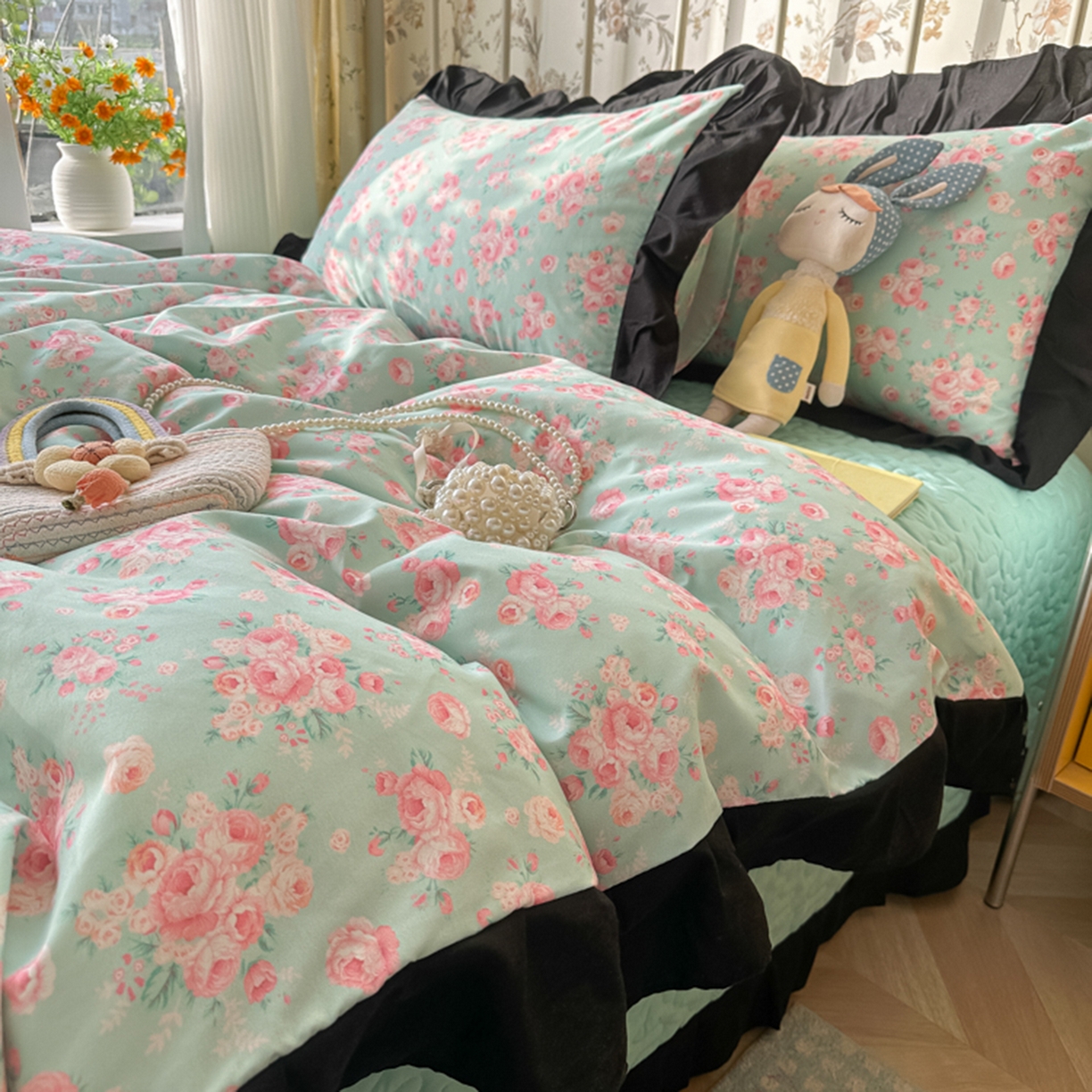 91家纺网 家纺一手货源 找家纺 子钦家纺 2025新款云朵棉水洗棉赫本风床单床笠床盖四件套-安娜 安娜-莱茵河畔