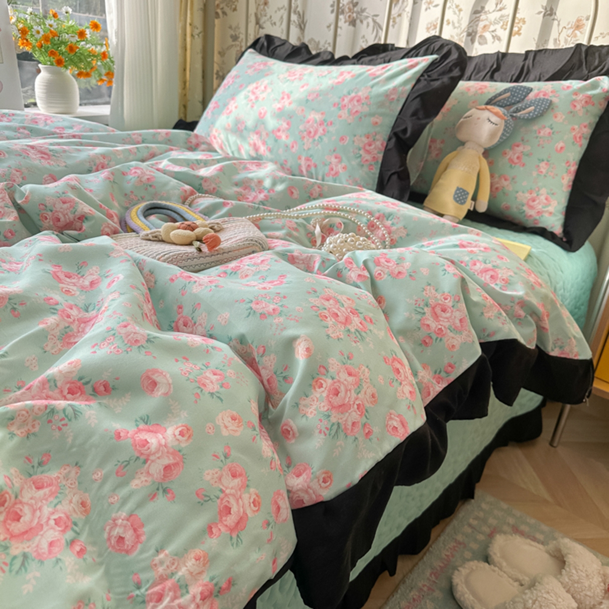 91家纺网 家纺一手货源 找家纺 子钦家纺 2025新款云朵棉水洗棉赫本风床单床笠床盖四件套-安娜 安娜-莱茵河畔