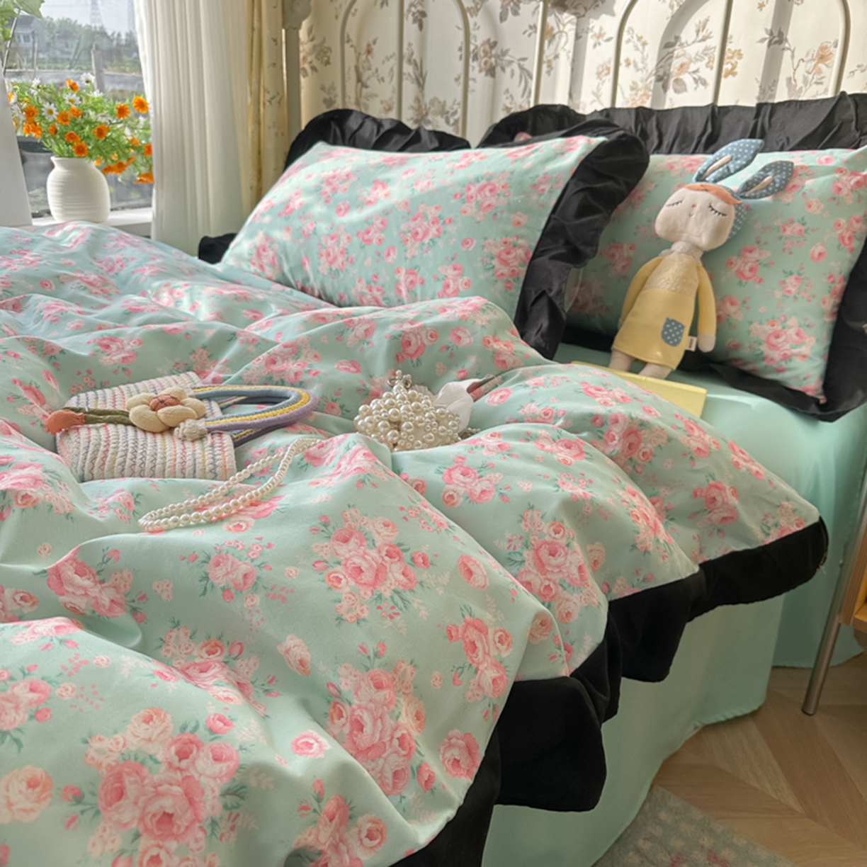 91家纺网 家纺一手货源 找家纺 子钦家纺 2025新款云朵棉水洗棉赫本风床单床笠床盖四件套-安娜 安娜-莱茵河畔