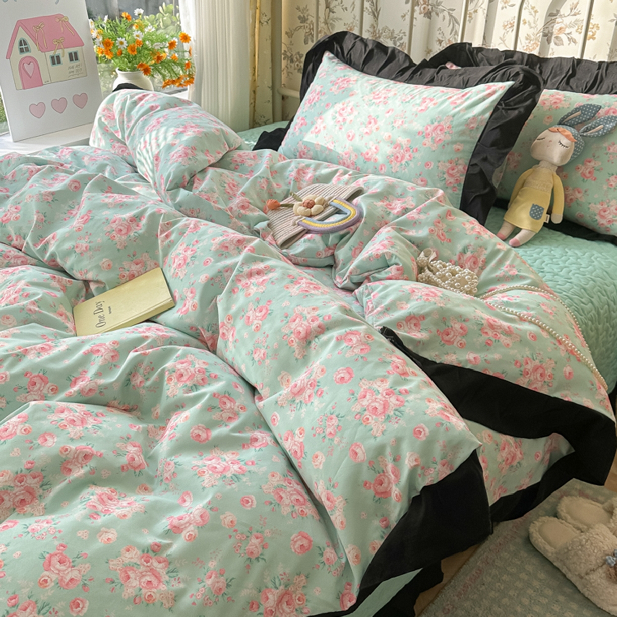 91家纺网 家纺一手货源 找家纺 子钦家纺 2025新款云朵棉水洗棉赫本风床单床笠床盖四件套-安娜 安娜-莱茵河畔