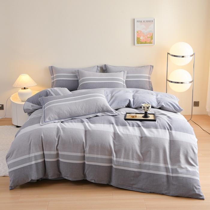 91家纺网 家纺一手货源 找家纺 铭浩 2025新款全棉纯棉数码印花四件套 南烟-灰