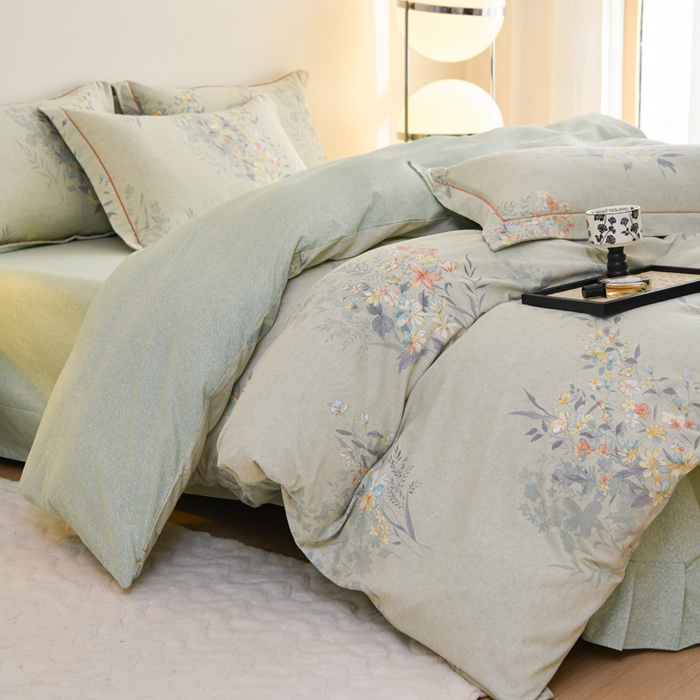 91家纺网 家纺一手货源 找家纺 铭浩 2025新款全棉纯棉数码印花四件套 秘密花园-绿