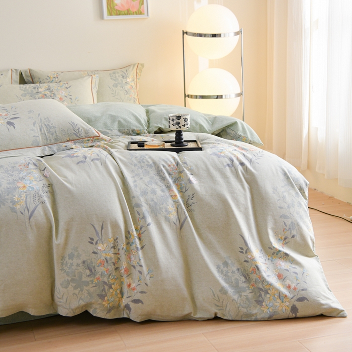 91家纺网 家纺一手货源 找家纺 铭浩 2025新款全棉纯棉数码印花四件套 秘密花园-绿