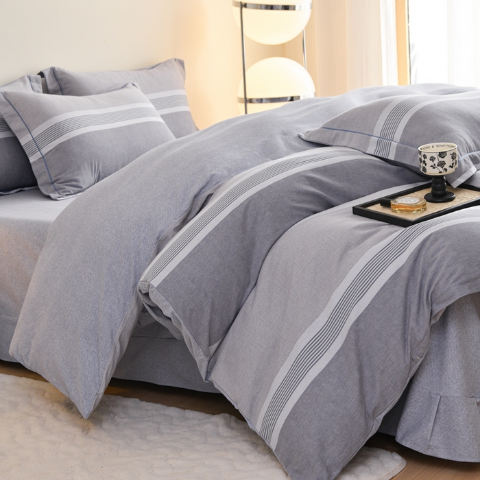 91家纺网 家纺一手货源 找家纺 铭浩 2025新款全棉纯棉数码印花四件套 南烟-灰