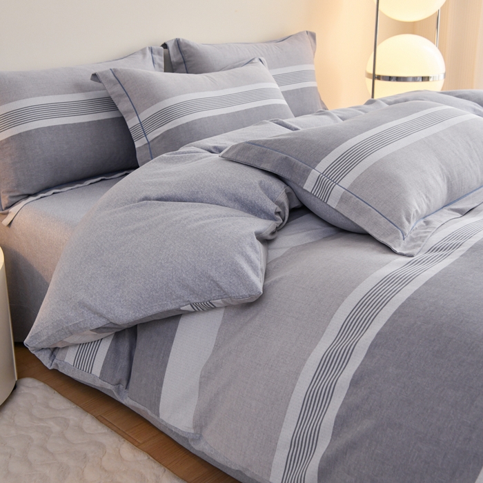 91家纺网 家纺一手货源 找家纺 铭浩 2025新款全棉纯棉数码印花四件套 南烟-灰