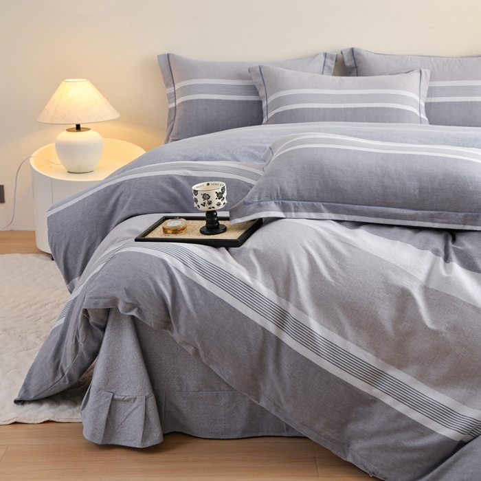 91家纺网 家纺一手货源 找家纺 铭浩 2025新款全棉纯棉数码印花四件套 南烟-灰