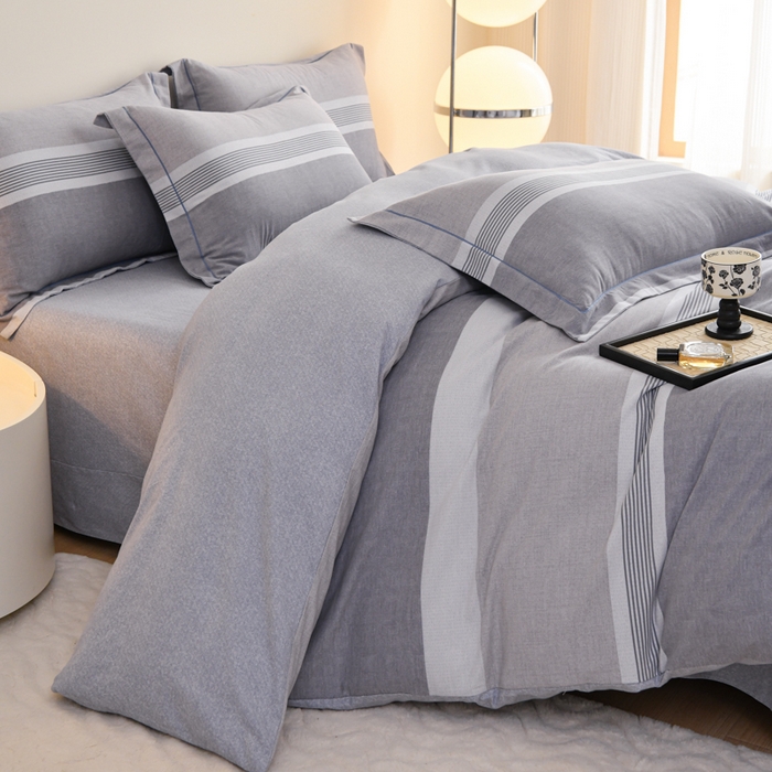 91家纺网 家纺一手货源 找家纺 铭浩 2025新款全棉纯棉数码印花四件套 南烟-灰