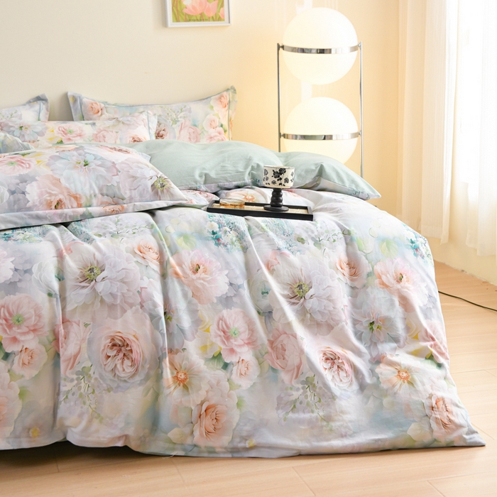 91家纺网 家纺一手货源 找家纺 铭浩 2025新款全棉纯棉数码印花四件套 盛夏-绿