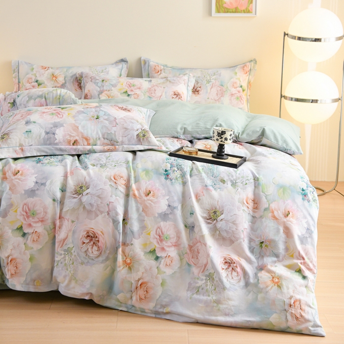 91家纺网 家纺一手货源 找家纺 铭浩 2025新款全棉纯棉数码印花四件套 盛夏-绿