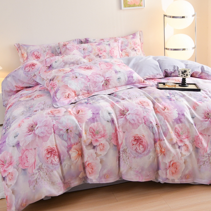 91家纺网 家纺一手货源 找家纺 铭浩 2025新款全棉纯棉数码印花四件套 盛夏-紫