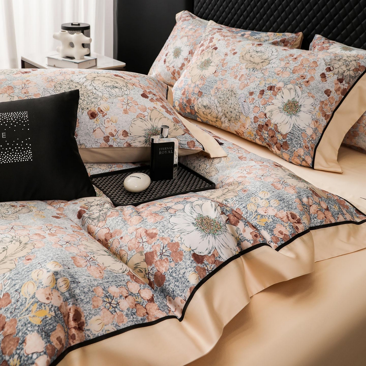 91家纺网 家纺一手货源 找家纺 2025新款直播热款A类数码印花全棉四件套纯棉复古美式长绒棉油画风高端床单被套床上用品 弗嘉