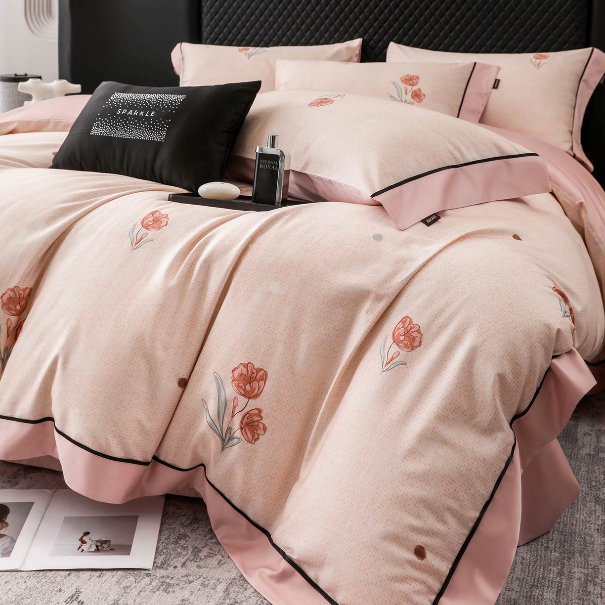 91家纺网 家纺一手货源 找家纺 2025新款直播热款A类数码印花全棉四件套纯棉复古美式长绒棉油画风高端床单被套床上用品 如漫