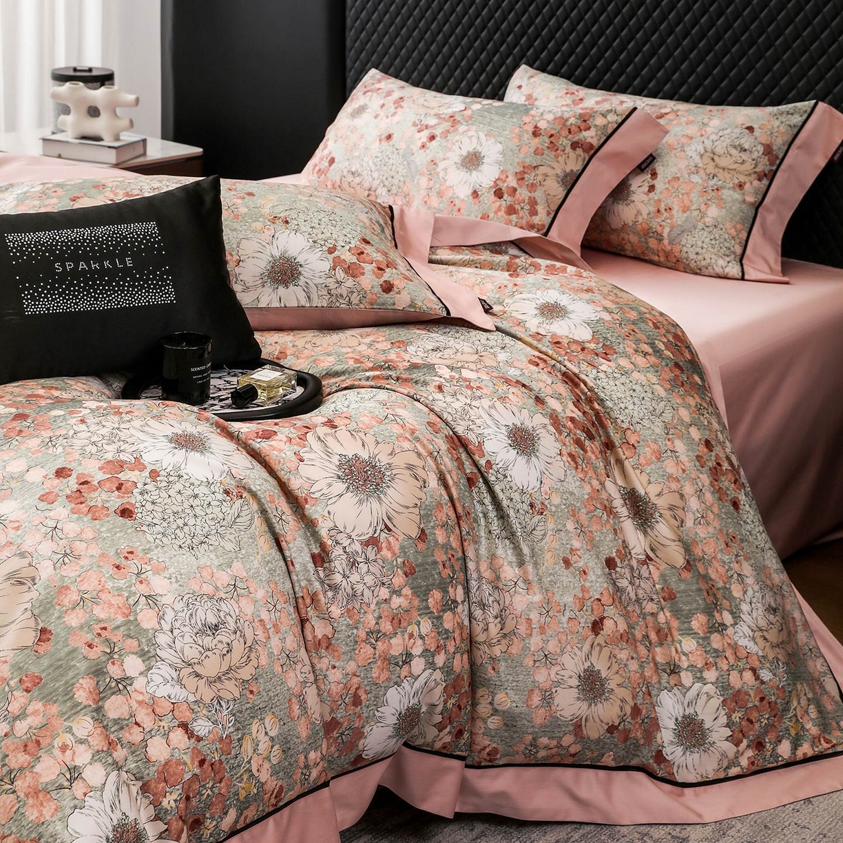 91家纺网 家纺一手货源 找家纺 2025新款直播热款A类数码印花全棉四件套纯棉复古美式长绒棉油画风高端床单被套床上用品 莫莉