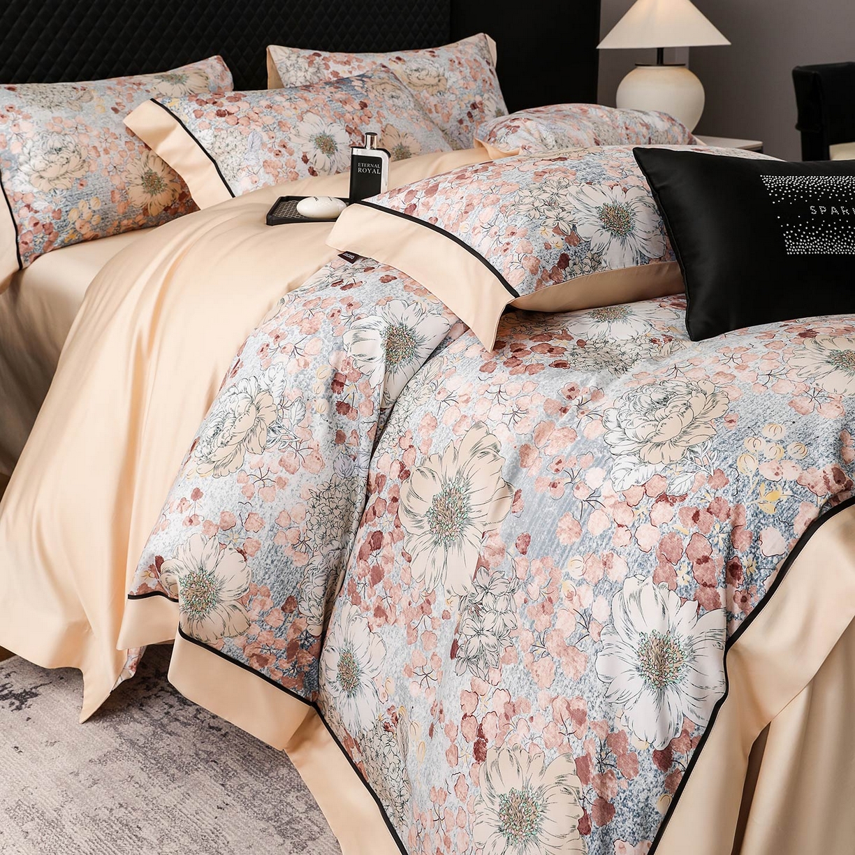 91家纺网 家纺一手货源 找家纺 2025新款直播热款A类数码印花全棉四件套纯棉复古美式长绒棉油画风高端床单被套床上用品 弗嘉