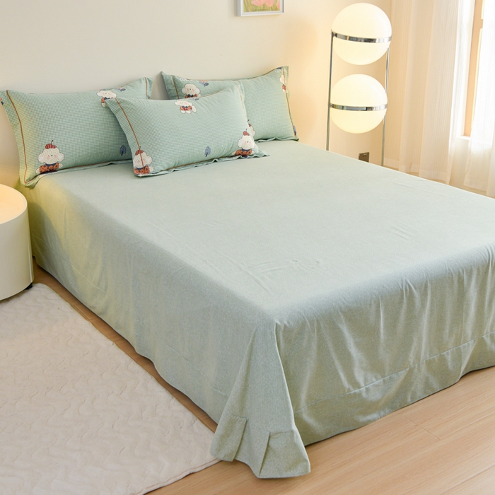 91家纺网 家纺一手货源 找家纺 铭浩 2025新款全棉纯棉数码印花四件套 贴布小熊-绿