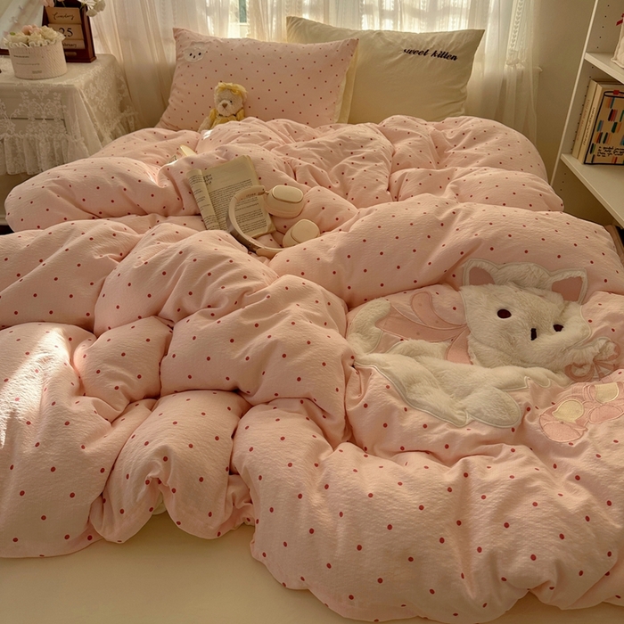 91家纺网 家纺一手货源 找家纺 （总）顾里家纺 2025新款亲肤舒适卡通兔毛贴布绣套件四件套（会员- 3元 定制床笠+8元）