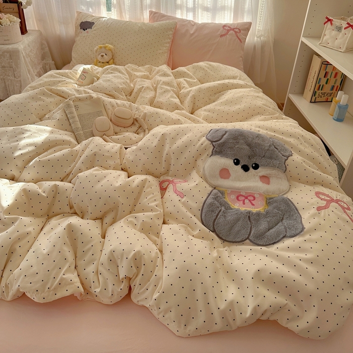 91家纺网 家纺一手货源 找家纺 （总）顾里家纺 2025新款亲肤舒适卡通兔毛贴布绣套件四件套（会员- 3元 定制床笠+8元）