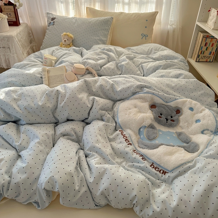 91家纺网 家纺一手货源 找家纺 （总）顾里家纺 2025新款亲肤舒适卡通兔毛贴布绣套件四件套（会员- 3元 定制床笠+8元）