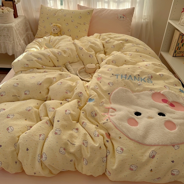 91家纺网 家纺一手货源 找家纺 （总）顾里家纺 2025新款亲肤舒适卡通兔毛贴布绣套件四件套（会员- 3元 定制床笠+8元）