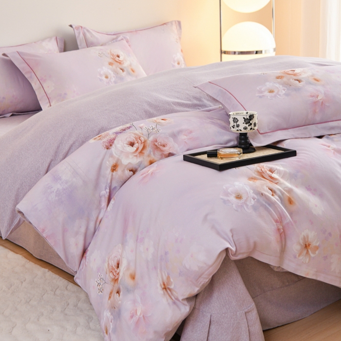 91家纺网 家纺一手货源 找家纺 铭浩 2025新款全棉纯棉数码印花四件套 颜玉-紫