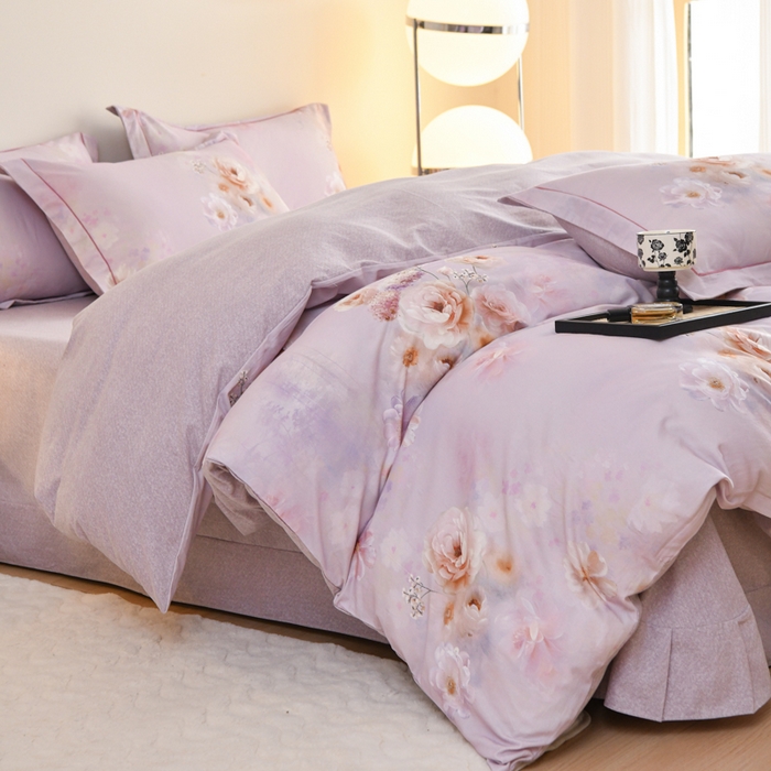 91家纺网 家纺一手货源 找家纺 铭浩 2025新款全棉纯棉数码印花四件套 颜玉-紫