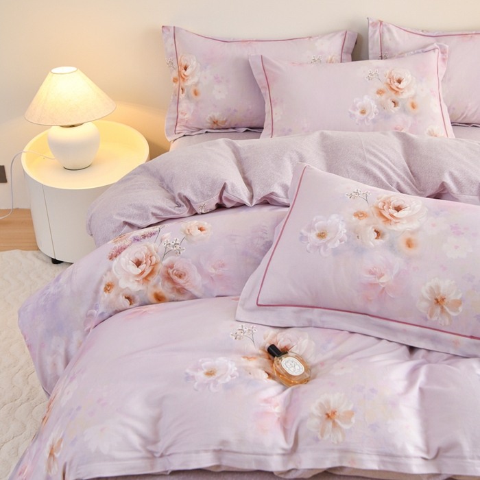 91家纺网 家纺一手货源 找家纺 铭浩 2025新款全棉纯棉数码印花四件套 颜玉-紫