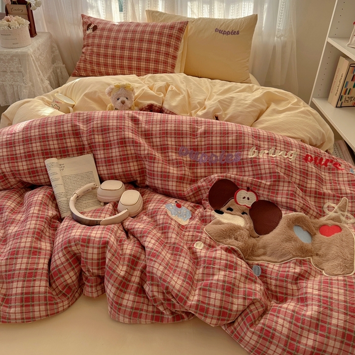 顾里家纺 2025新款亲肤舒适卡通兔毛贴布绣套件四件套（会员- 3元 定制床笠+8元） 爱岛腊肠狗