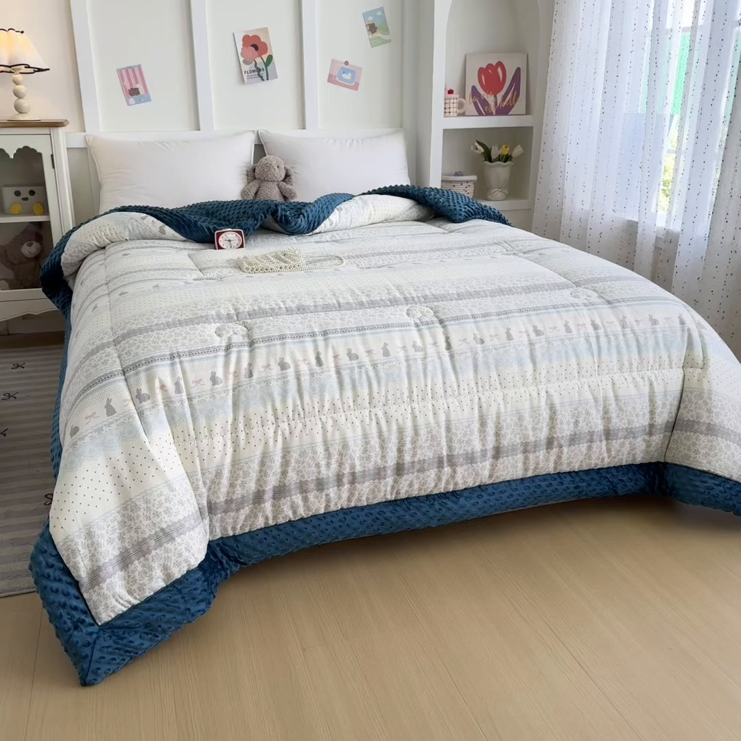 91家纺网 家纺一手货源 找家纺 宜梦家居 2025新款纯棉豆豆被冬被被子被芯 花边兔