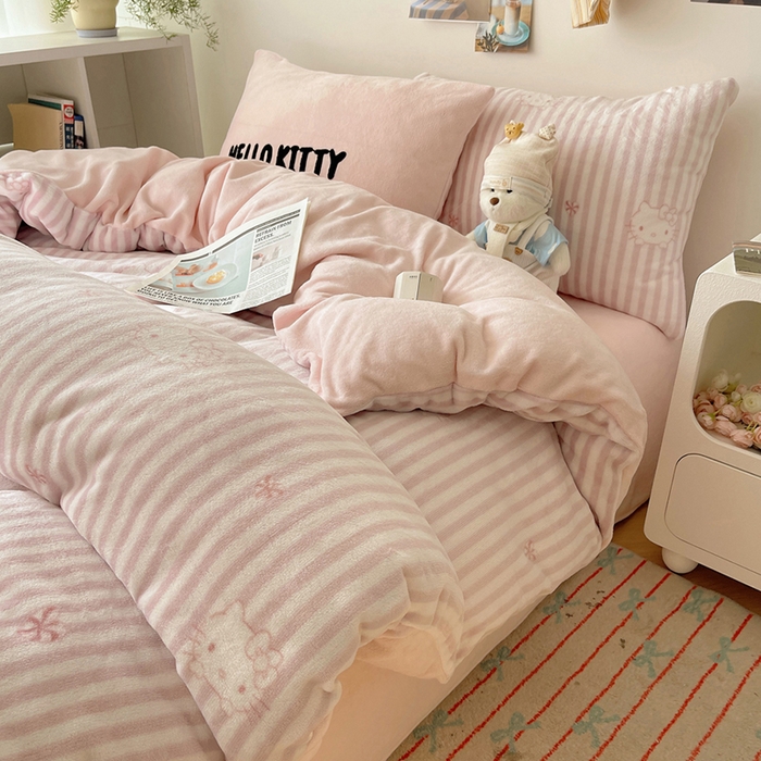 三朵家纺 2025新款牛奶绒凯蒂猫四件套 可可KT系列 可可KT-粉
