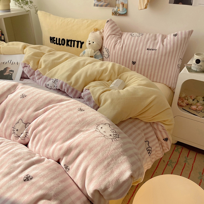 三朵家纺 2025新款牛奶绒凯蒂猫四件套 可可KT系列 可可KT-黄